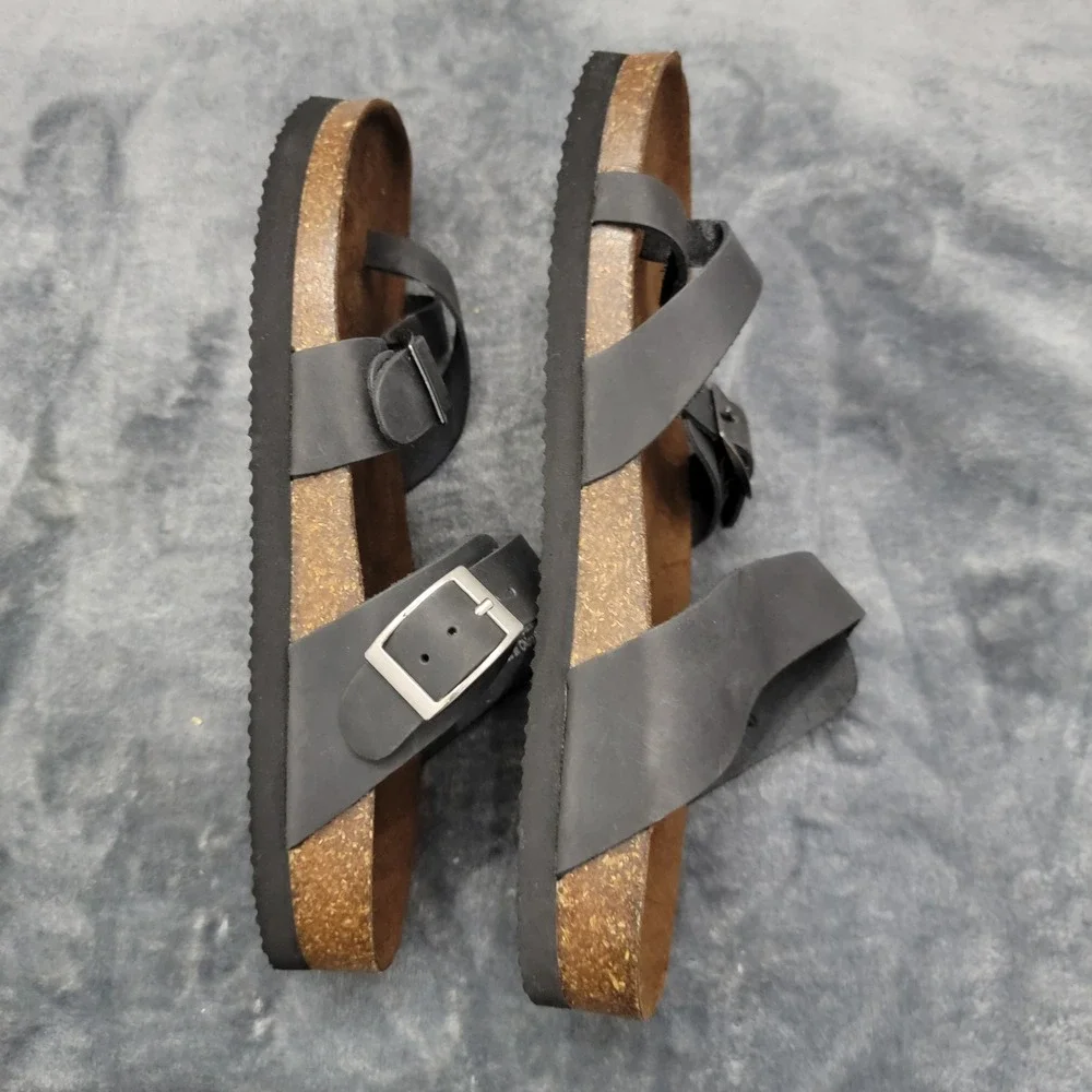 Mountain Sole Sandals Womens Size 7 Black Leather Toe Loop Buckle MS22282 - Picture 7 of 12